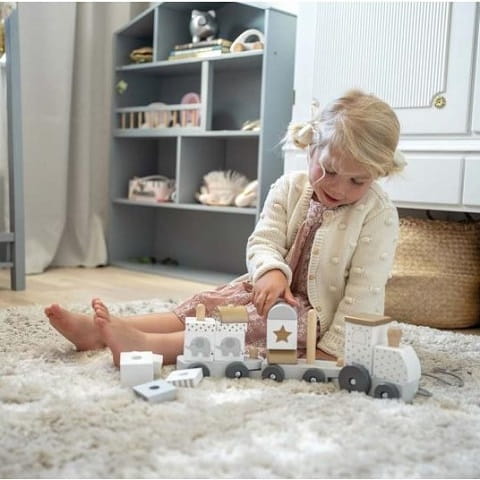 Drewniany pociąg z klockami srebrny Jabadabado 2