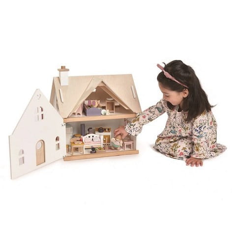 Drewniany dwupiętrowy domek dla lalek z wyposażeniem, Tender Leaf Toys 4