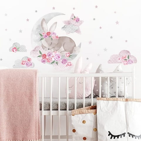 Naklejka ścienna śpiący królik różowy  1