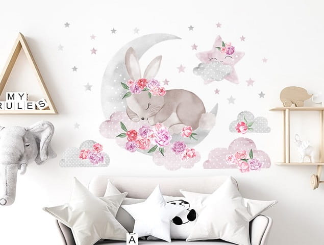 Naklejka ścienna śpiący królik różowy  3