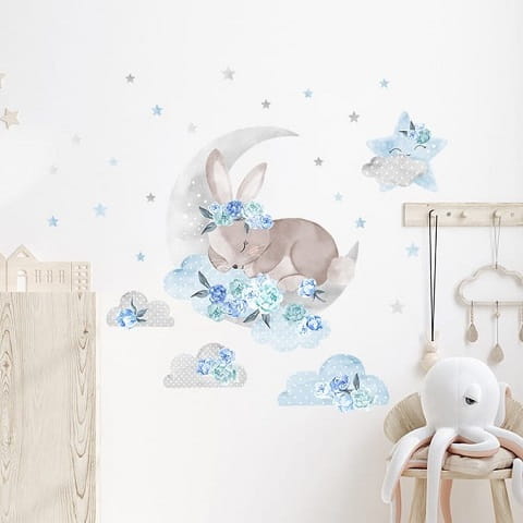 Naklejka ścienna śpiący królik niebieski 1