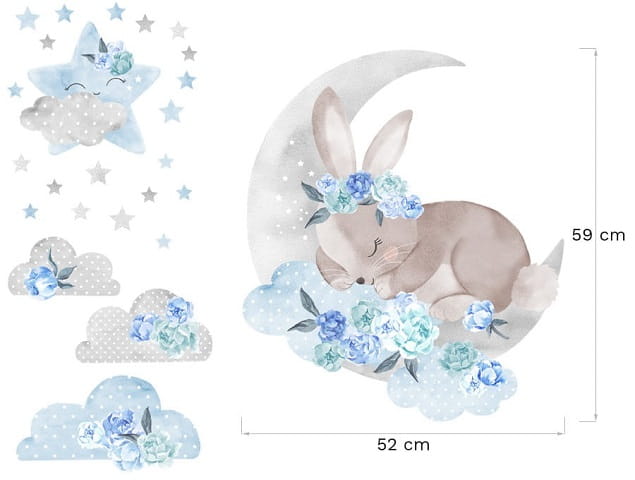 Naklejka ścienna śpiący królik niebieski 4