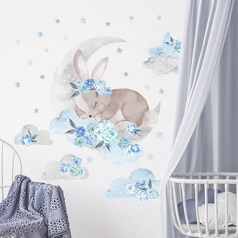 Naklejka ścienna śpiący królik niebieski 2
