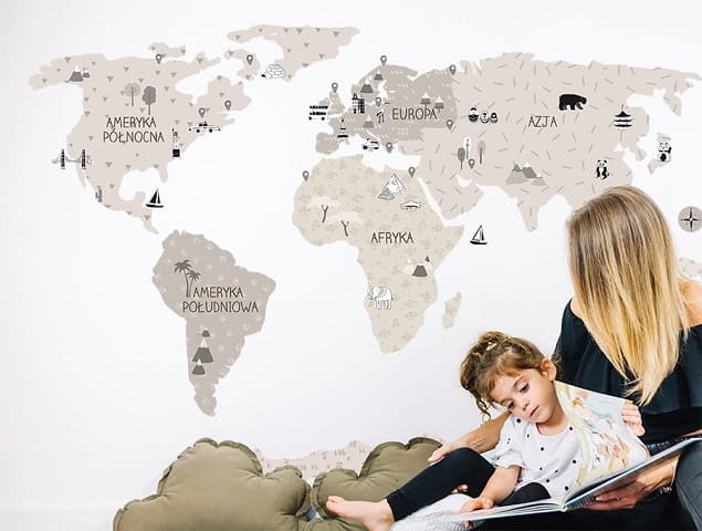 Naklejka na ścianę - mapa świata beżowa 3