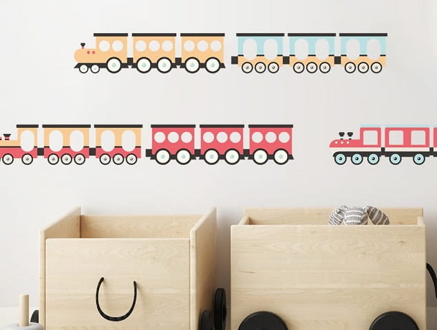 Naklejka na ścianę - pociągi czerwone 2