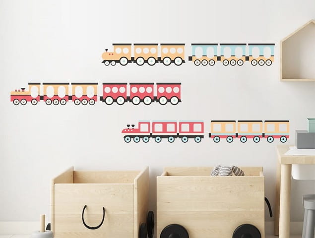 Naklejka na ścianę - pociągi czerwone 1