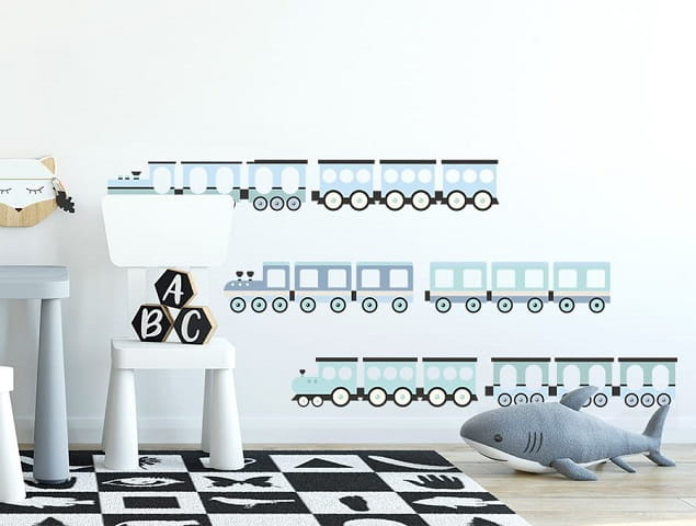 Naklejka na ścianę - pociągi niebieskie 1