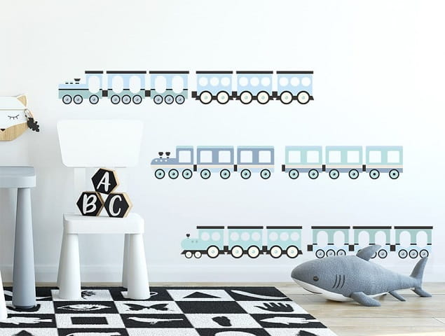 Naklejka na ścianę - pociągi niebieskie 2
