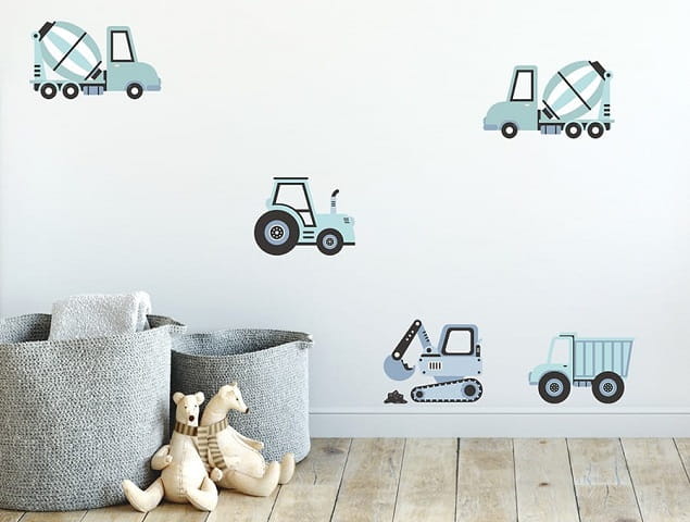 Naklejka na ścianę - pojazdy budowlane niebieskie 2