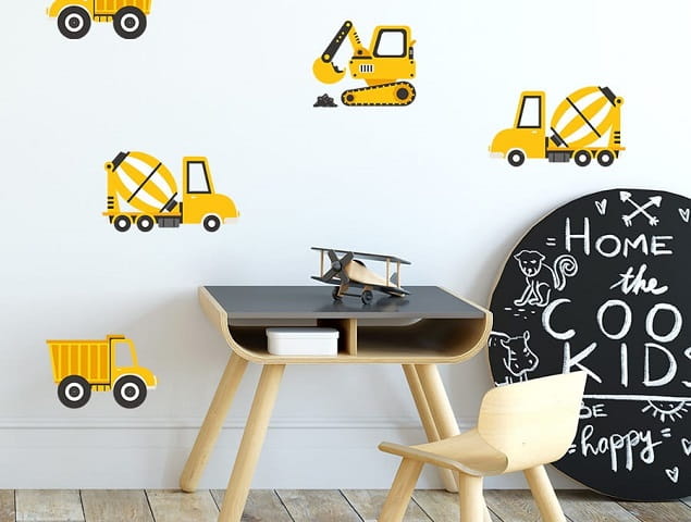 Naklejka na ścianę - pojazdy budowlane żółte 2