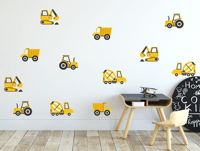 Naklejka na ścianę - pojazdy budowlane żółte 3