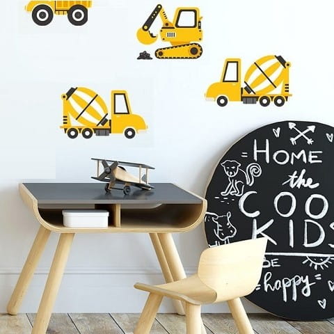 Naklejka na ścianę - pojazdy budowlane żółte