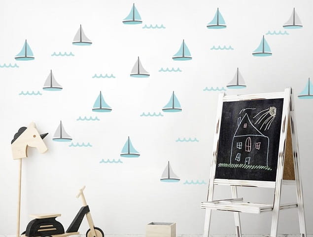 Naklejka na ścianę - żaglówki miętowe 2