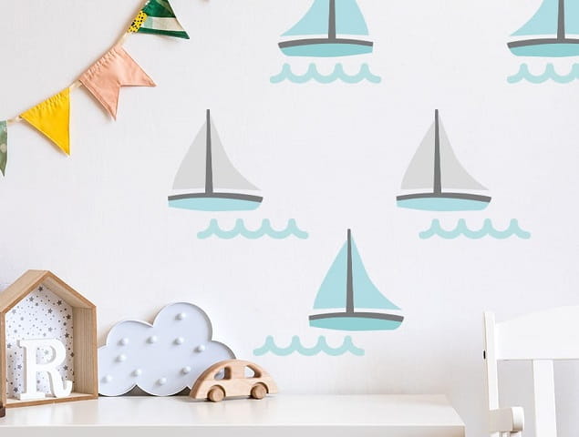 Naklejka na ścianę - żaglówki miętowe 3