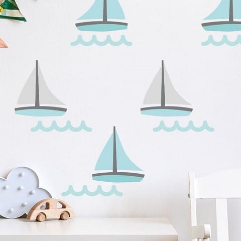 Naklejka na ścianę - żaglówki miętowe