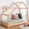 Drewniane łóżko domek dla dzieci z kominem - skrzynia LD