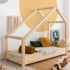 Drewniane łóżko domek dla dzieci z kominem - skrzynia LB