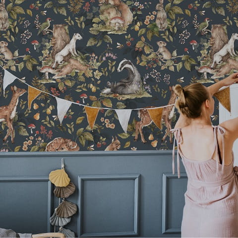 Tapeta dziecięca Cute forrest animals Dark