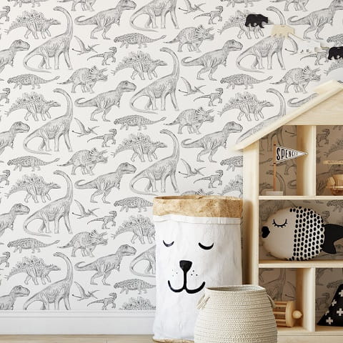 Tapeta dziecięca Dino dinozaury white w brytach 1
