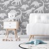 Tapeta dziecięca Dino dinozaury szara w brytach