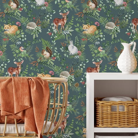 Tapeta dziecięca Woodland Green zielona w brytach 1