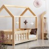 Drewniane łóżko domek dla dzieci z barierką płotek