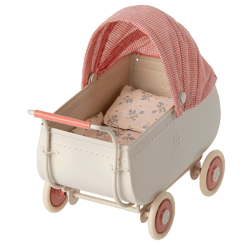 Maileg Wózek z budką pram coral 7