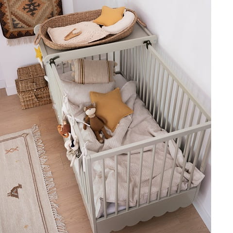 Łóżeczko Babushka 70x140 cm i tapczanik 2w1 oliwka 3