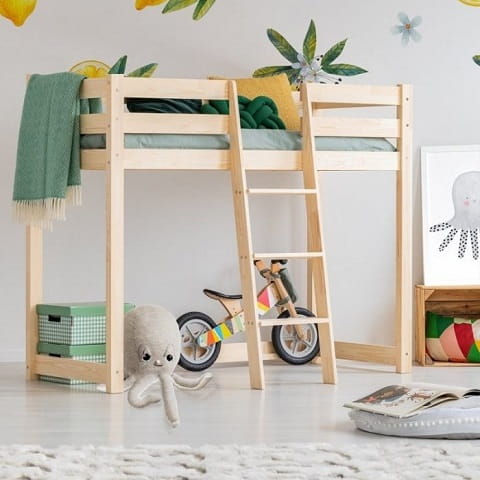 Drewniane łóżko piętrowe dla dzieci jeden materac 1