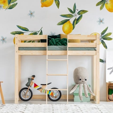 Drewniane łóżko piętrowe dla dzieci jeden materac