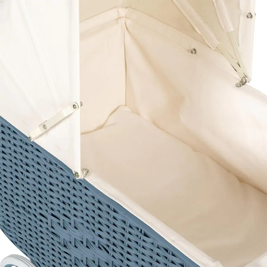 Wózek dla lalek Doll Pram Retro Rattan Blue niebieski Astrup 6