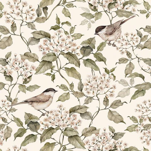 Tapeta dziecięca Birds and Beige Spring ptaszki