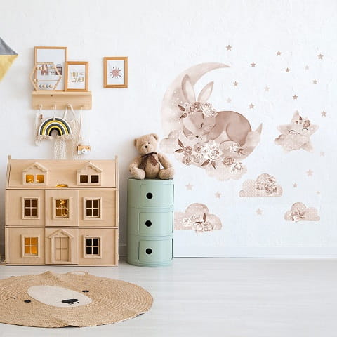 Naklejka na ścianę śpiący królik boho 4