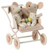 Maileg Wózek spacerowy różowy podwójny Stroller Baby Rose twins dla myszek