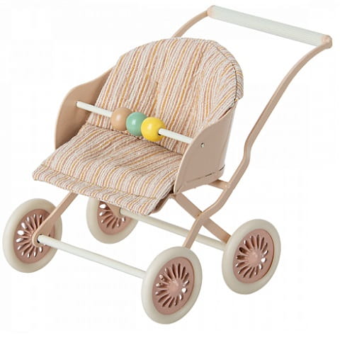 Maileg Wózek spacerowy różowy podwójny Stroller Baby Rose twins dla myszek 3