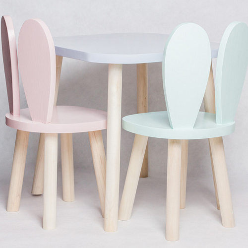 Drewniany stolik + 2 krzesełka Króliczek