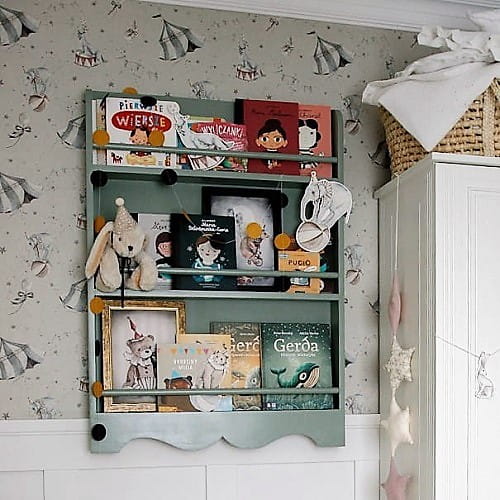 Półka biblioteczka wisząca z rustykalnym dekorem 1