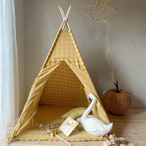 Namiot tipi dla dzieci z matą podłogową z dwustronnego muślinu Orcha 1