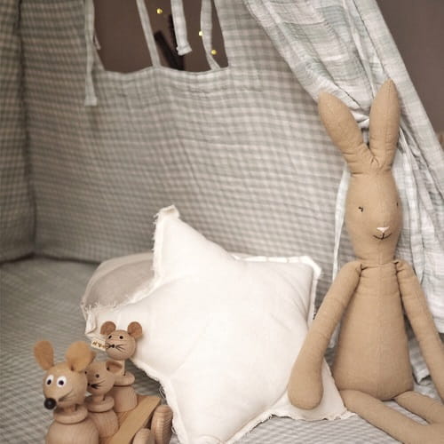 Namiot tipi dla dzieci z matą podłogową z dwustronnego muślinu miętowy w kratkę 2