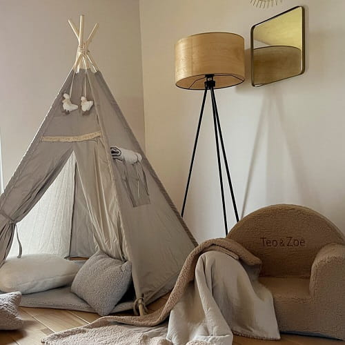 Namiot tipi dla dzieci z matą podłogową szary + zawieszki gąski  1