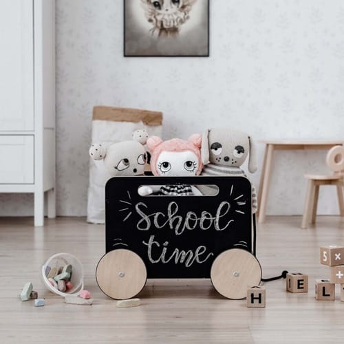 Drewniana skrzynia na zabawki na kółkach czarna OOH NOO