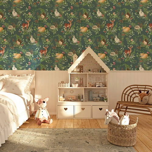 Tapeta dziecięca Woodland Green zielona w brytach 4