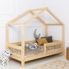 Drewniane łóżko domek dla dzieci styl skandynawski z barierką szczebelki 2