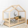 Drewniane łóżko domek dla dzieci styl skandynawski z barierką szczebelki 4