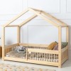 Drewniane łóżko domek dla dzieci styl skandynawski z barierką szczebelki