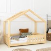 Drewniane łóżko domek dla dzieci styl skandynawski z barierką płotek