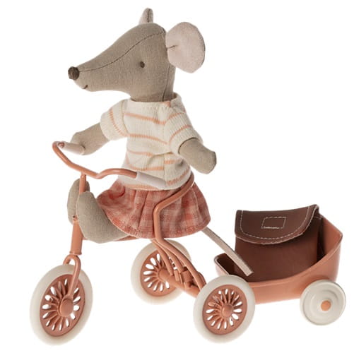 Maileg Myszka Starsza Siostra z torbą rowerzystka Tricycle Big sister Coral 2024 1
