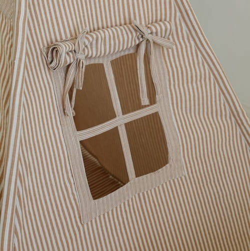 Namiot tipi dla dzieci w beżowe paski z matą podłogową z dwustronnego muślinu 3