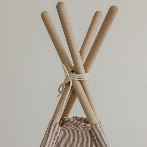 Namiot tipi dla dzieci w beżowe paski z matą podłogową z dwustronnego muślinu 5