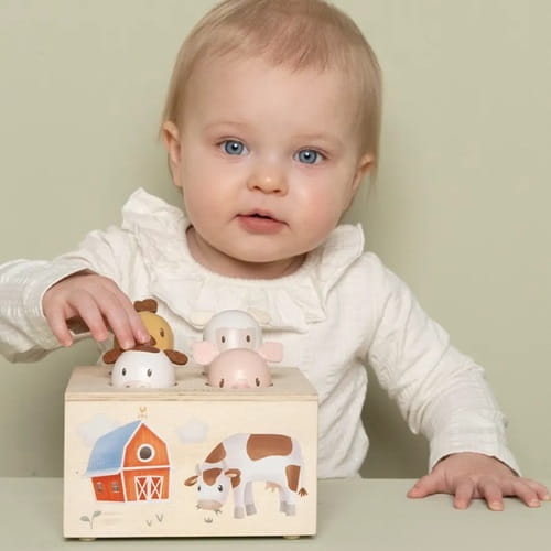 Drewniana zabawka interaktywna pop-up Farm Little Dutch